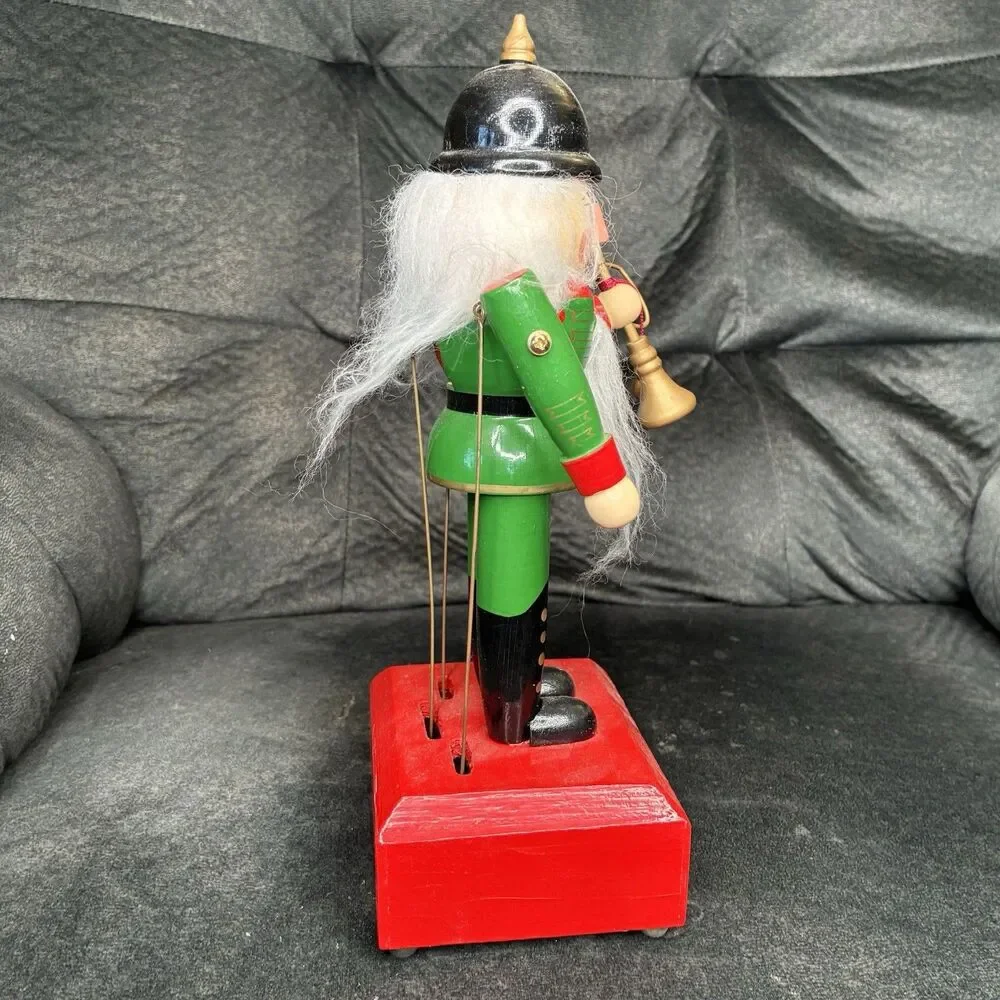 Wooden Animated Nutcracker W/Horn Music Box Moving Mouth & Arms 11
